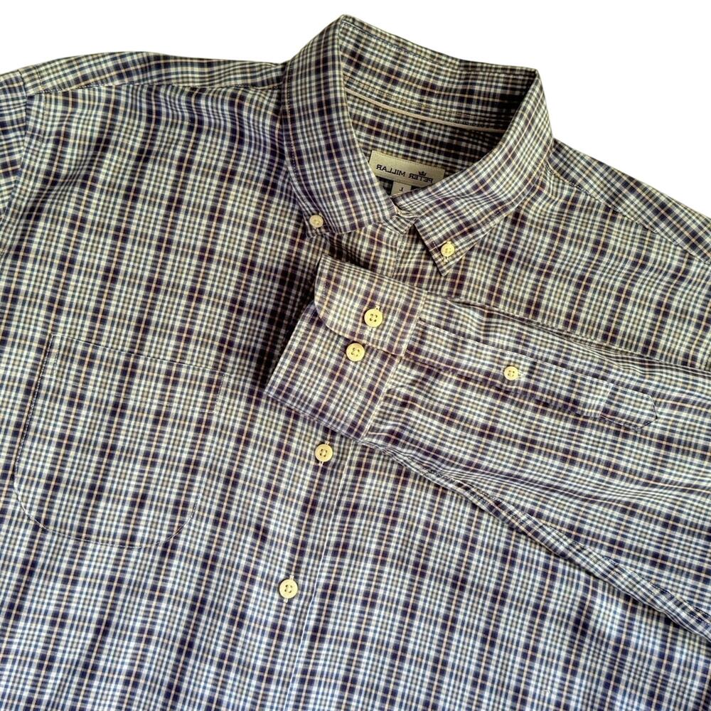 Peter Millar Men’s L Classic Fit Button Down Blue Plaid Cotton Long Sleeve Shirt